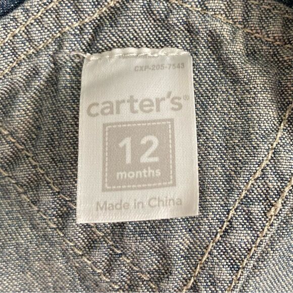 CARTERS Denim Jean Shortalls Overalls TEDDY BEAR Snap Bottom Buckle 12 Months - Picture 12 of 13